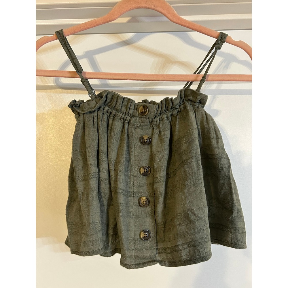 American Eagle Olive Green Smocked Button Front Camisole Crop Women Small Y2K